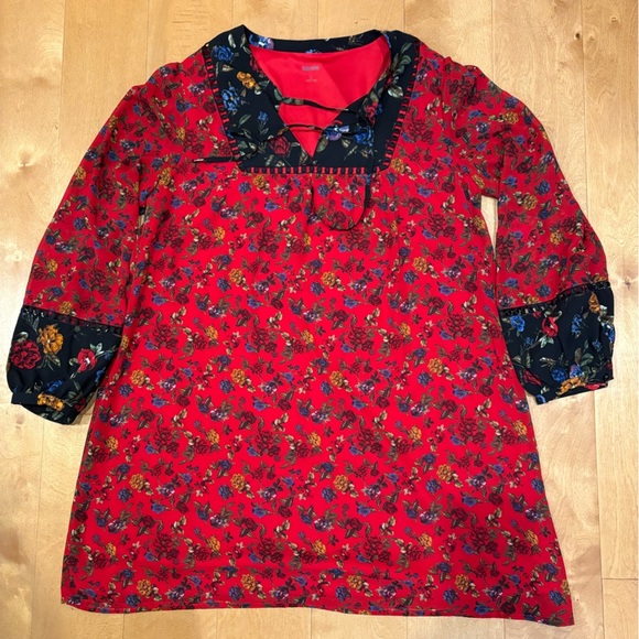 New with tag Kensie  long sleeve red boho mini dress or tunic sz L - Picture 1 of 5